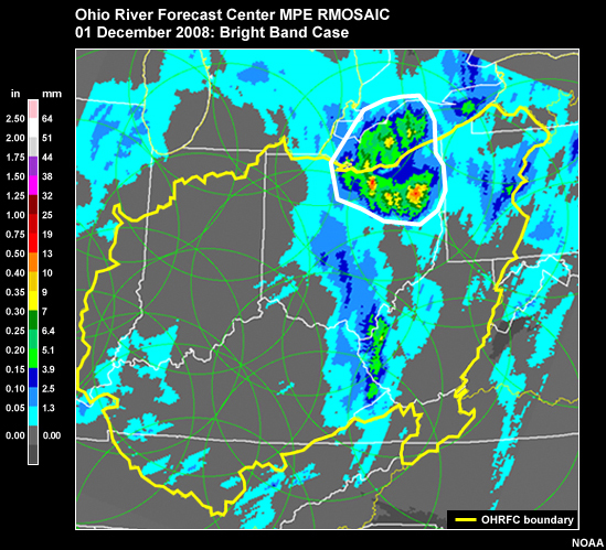 Radar precip mosaic with bright band at the OHRFC on 1 Dec 2008.