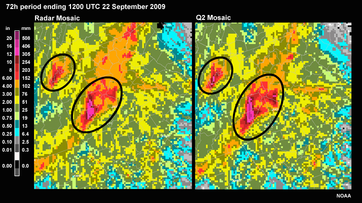 Radar Mosaic and Q2 Mosaic for the 72h period ending 1200 UTC 22 September 2009