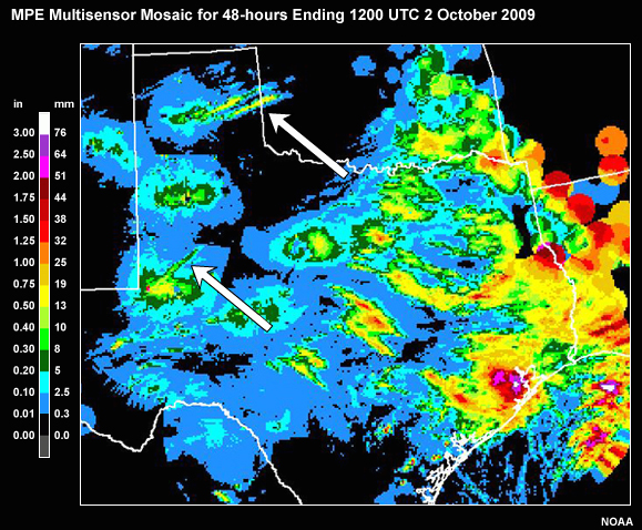 MPE Multisensor Mosaic for 48-hours Ending 1200 UTC 2 October 2009