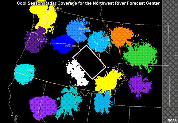 Cool season effective radar coverage based on radar climatology for the Northwest River Forecast Center area.