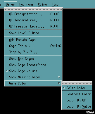 MPE Gages menu with colors sub menu