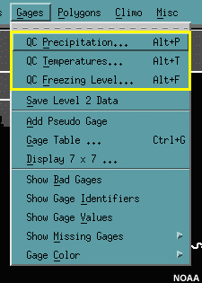 MPE Gages menu