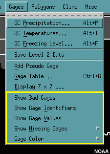MPE Gages menu