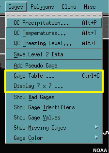 MPE Gages menu