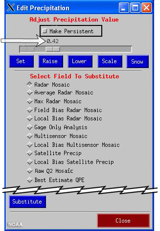 Menu to adjust precipitation values in MPE.