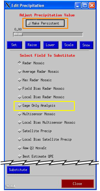 Menu to adjust precipitation values in MPE
