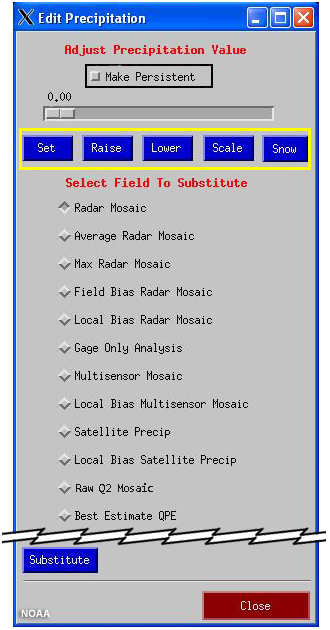 Menu to adjust precipitation values in MPE