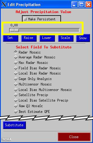 Menu to adjust precipitation values in MPE. 