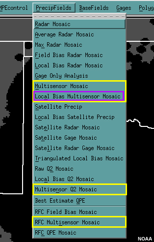 MPE PrecipFieldMenu - multisensors