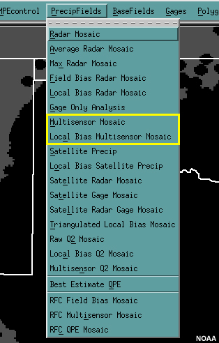 MPE precipfields menu multisensor