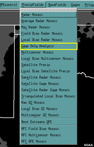 MPE PrecipFields menu - gauge-only QPE