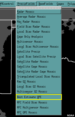 MPE PrecipFields Menu - Best Estimate QPE 