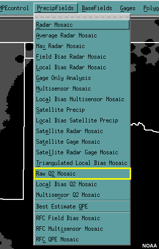 MPE PrecipFields menu - Raw Q2 Mosaic