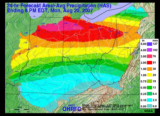 Day 1 QPF for 24-hr period Ending 0000 UTC 21 August 2007