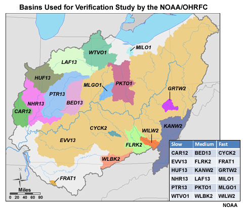 map showing basins used in OHRFC verification study