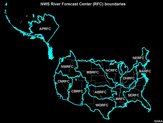 Map of NOAA/NWS River Forecast Centers