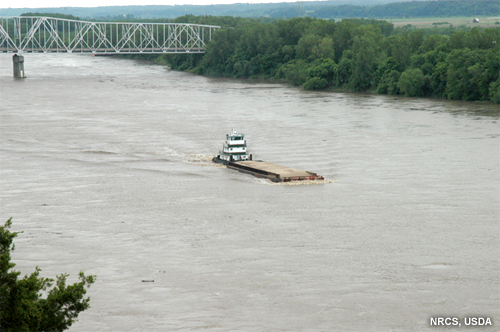 Barge on river.
