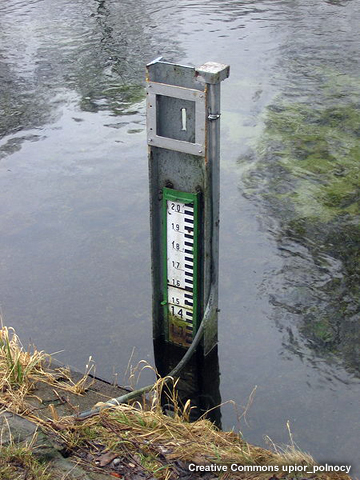 Staff gauge in stream in Poland