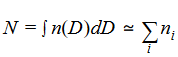 N = ∫n(D) * dD ≃ ∑i * ni