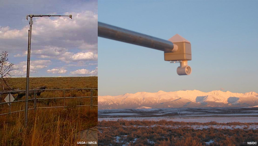 Fotos de un sensor ultrasónico de profundidad de la nieve.