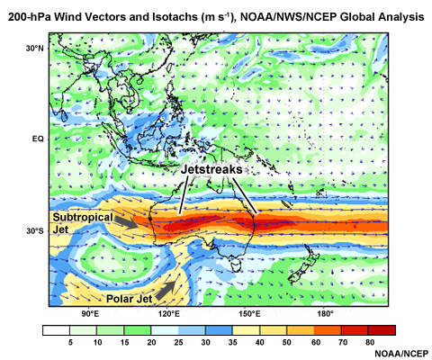 Western Pacific 200 mb isotachs and wind vectors during northern hemisphere summer