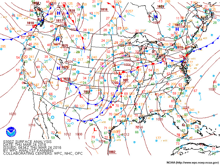 CONUS surface analysis March 24, 2016
