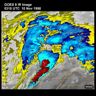 Loop of GOES-8 IR Images over the north central U.S. showing comma cloud 0315 UTC to 1615 UTC 10 Nov 1998
