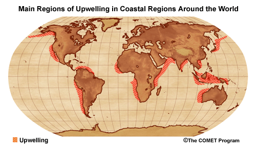 Main regions of upwelling in coastal regions around the world