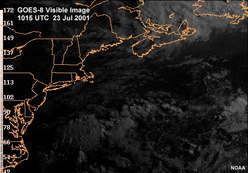 GOES-8 Visible Images over the Atlantic Ocean east of the Northeast U.S. 1015 UTC to 1215 UTC 23 Jul 2001