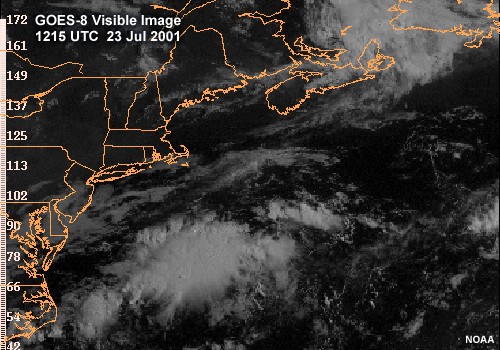 GOES-8 Visible Images over the Atlantic Ocean east of the Northeast U.S. 1215 UTC to 1415 UTC 23 Jul 2001