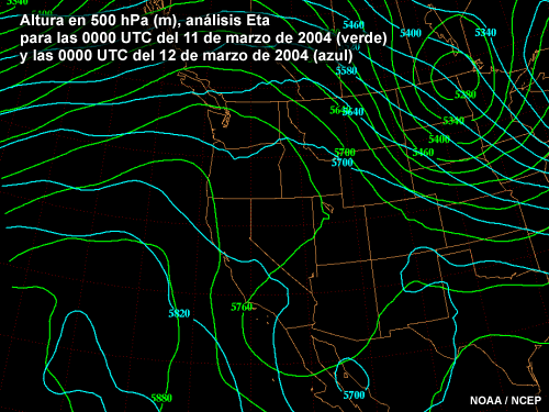 Análisis Eta de cambios de altura en 500 hPa
