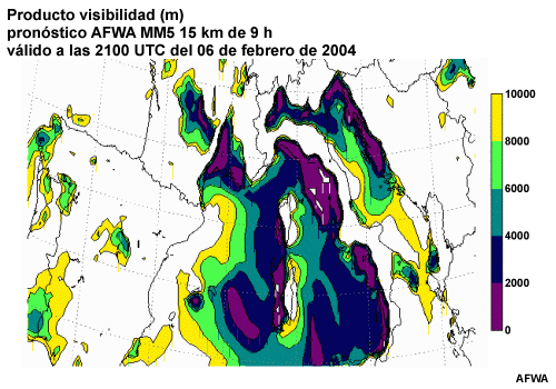 Ejemplo de un pronóstico de visibilidad sobre el Mediterráneo del modelo MM5 de 15 km