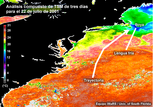 Análisis compuesto de TSM de tres días para el 22 de julio de 2001
