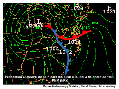 Pronóstico COAMPS de 48 horas
