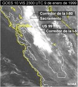 Imagen visible de California central del GOES 10 de la disipación de la niebla sobre las autopistas