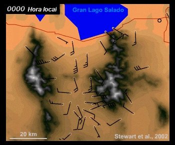 Animación del campo de vientos en los valles Tooele/Rush, cerca del Gran Lago Salado, EE. UU.
