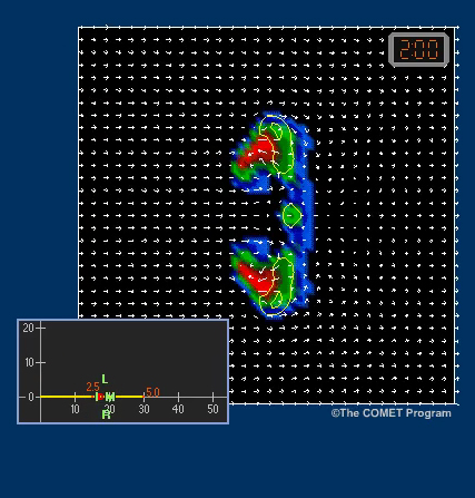 chos radar hypothtiques pour une tempte simule qui volue dans diffrentes conditions de cisaillement vertical du vent