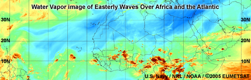Water vapor image of easterly waves over Africa and Atlantic