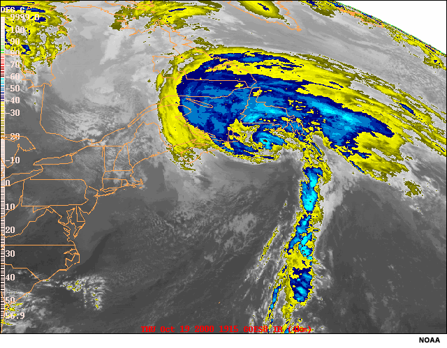 IR satellite image of Hurricane Michael just before landfall on Newfoundland on October 19 2000