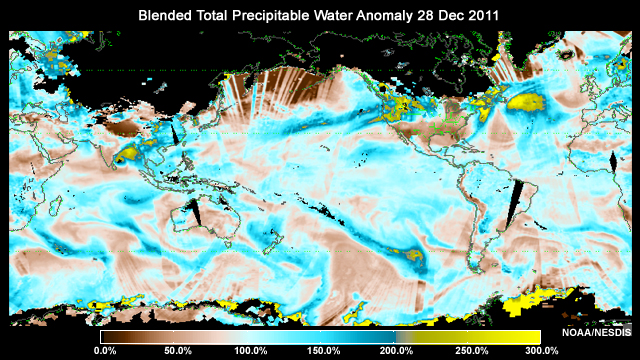 Percent of normal blended Total Precipitable Water product for December 28, 2011.