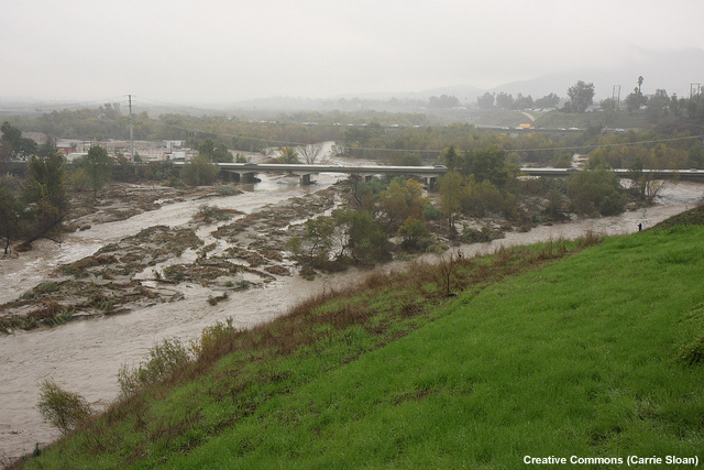 A rain swollen Santa Ana River on December 22, 2010.