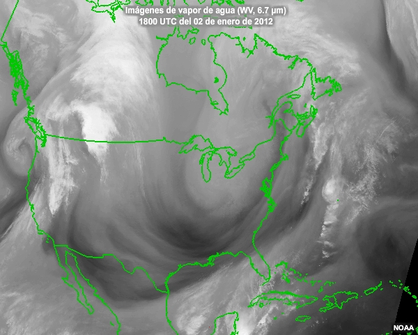 Secuencia de imgenes centrada en Norteamrica y captadas entre las 18 UTC del 2 de enero y las 02 UTC del 03 de enero de 2012.