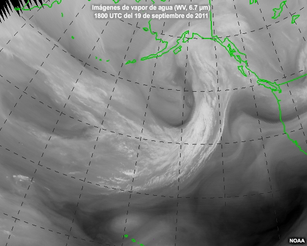Secuencia de imgenes centradas en el ocano Pacfico nororiental captadas entre las 18 UTC del 19 hasta las 12 UTC del 21 de septiembre de 2011.
