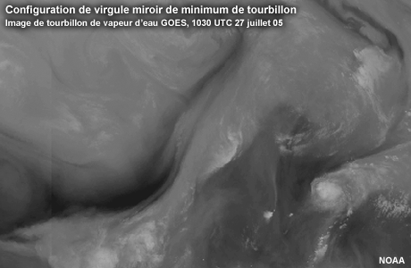 GOES Water Vapor, 1030 UTC  27 Jul 05 showing a typical anticomma pattern.