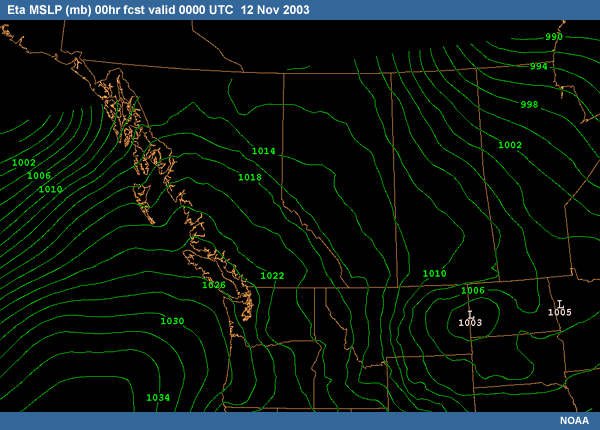 Eta-analyzed MSLP field (mb), 00 UTC 12 Nov 2003