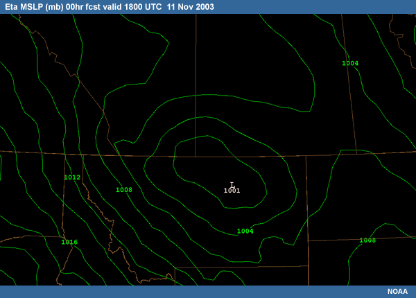 Eta MSLP (mb) 00hr fcst valid 1800 UTC  11 Nov 2003