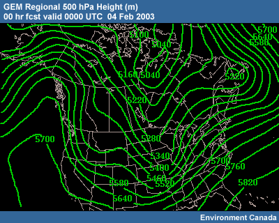 GEM Regional 500-hPa Height 00 hr fcst valid 0000 UTC 04 Feb 2003