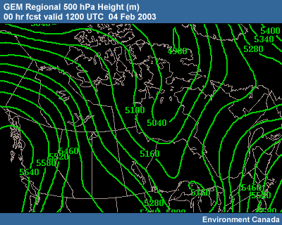 GEM Regional 500-hPa Height 00 hr fcst valid 1200 UTC 04 Feb 2003