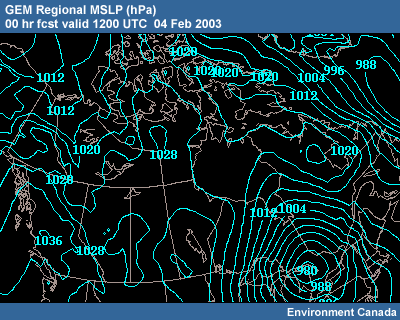 GEM Regional MSLP 00 hr fcst 1200 UTC 04 Feb 2003