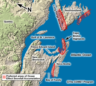 Common ocean effect locations, Canadian Maritimes